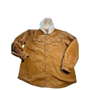 Wrangler Mens Large Brown Hooded Flannel Lined Quilted Shacket Jacket